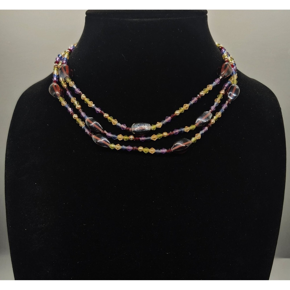Premier Designs Multi-Strand Choker Necklace 16-18in Art Glass Beaded Gold
